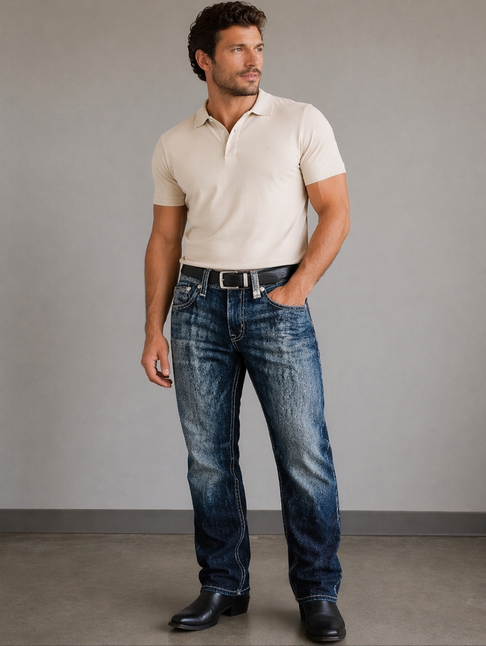 Rock & Republic Blue Denim Jeans Straight Leg Dark Wash Men's Size 34x34
